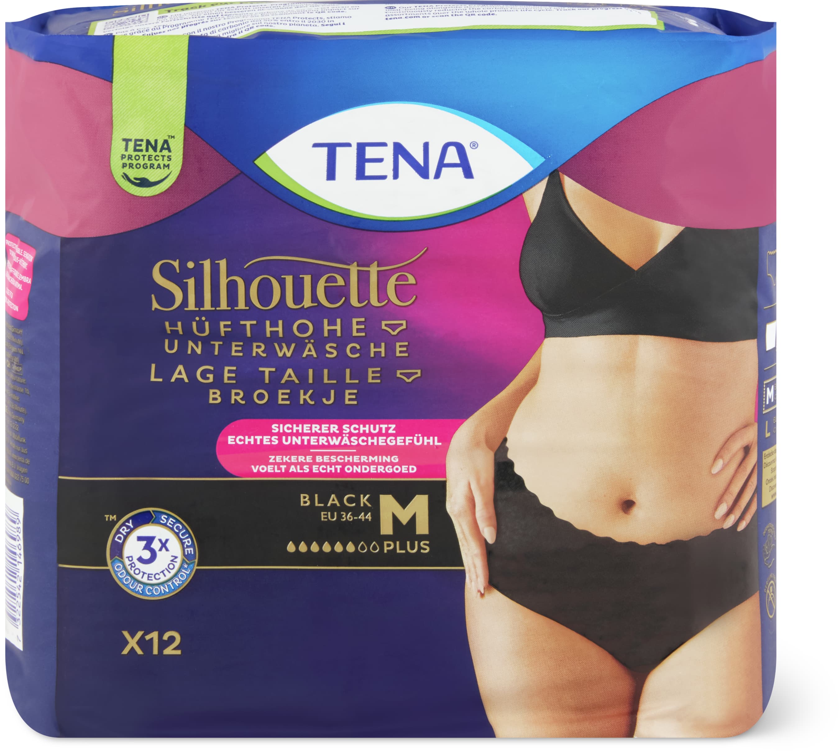 TENA Silhouette Black Hauteur hanche, taille M